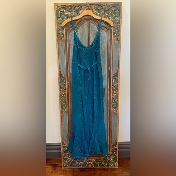 NWT Sakkas Boho Style Embroidered Adjust. Straps Maxi Dress Turquoise S/M - Picture 2 of 8